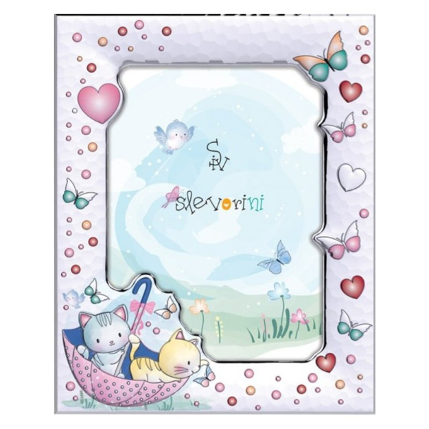 Picture of SILVER CHILDREN΄S FRAME - KITTENS 10x15 CM WITH PINK BACK